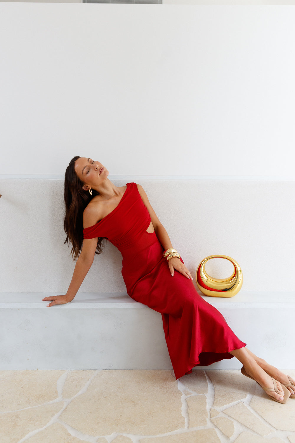 Dreamer’s Path Off The Shoulder Maxi Dress Red