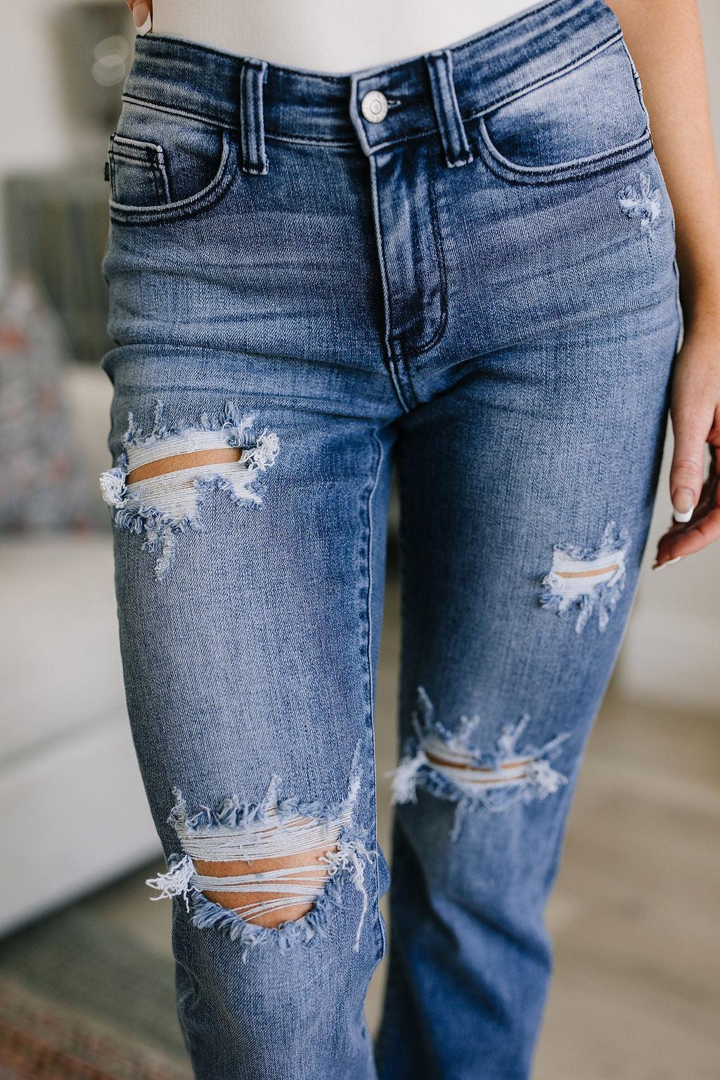 Destroyed Straight Jeans