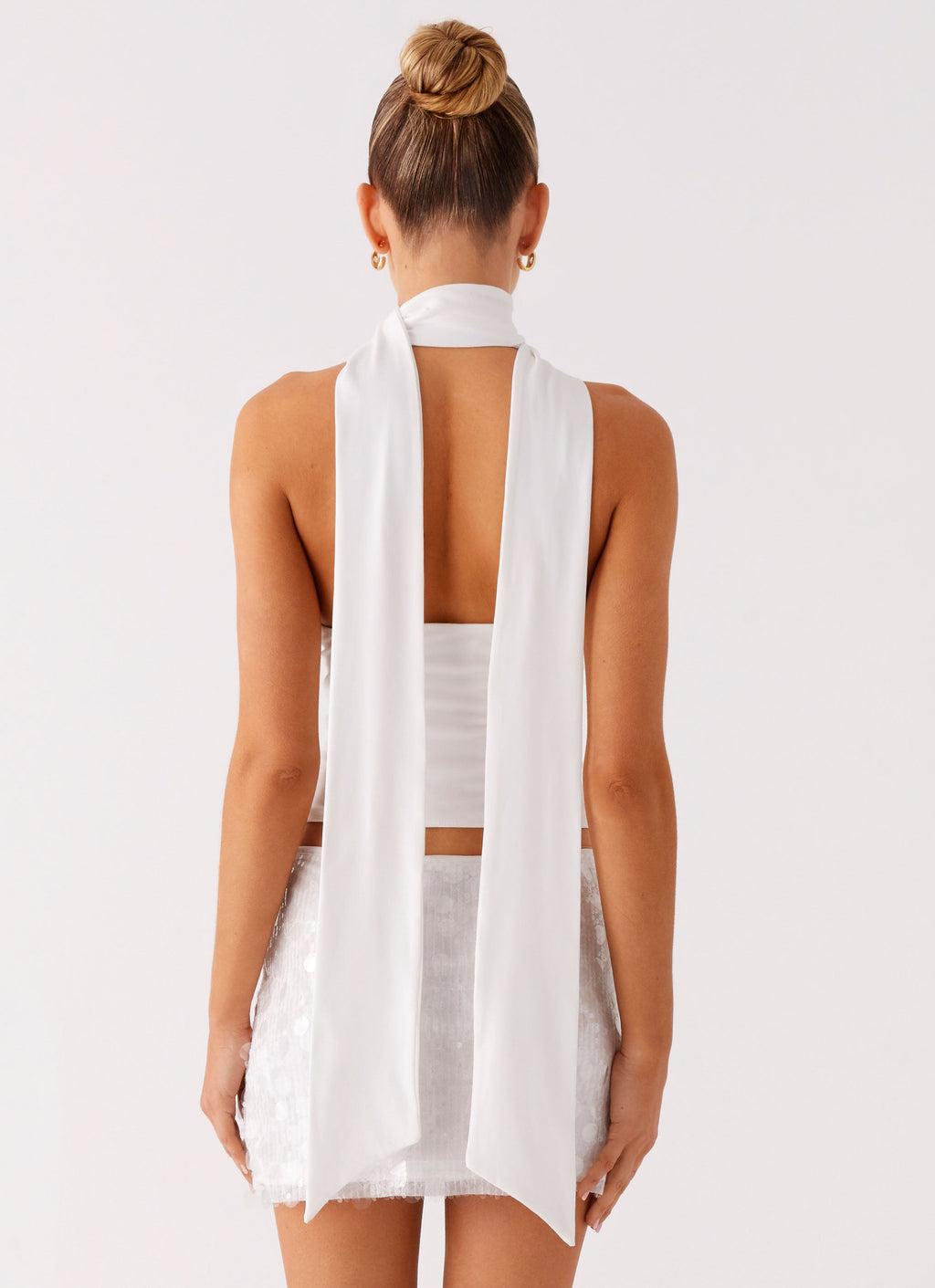 Milos Scarf Halter Neck Top - White