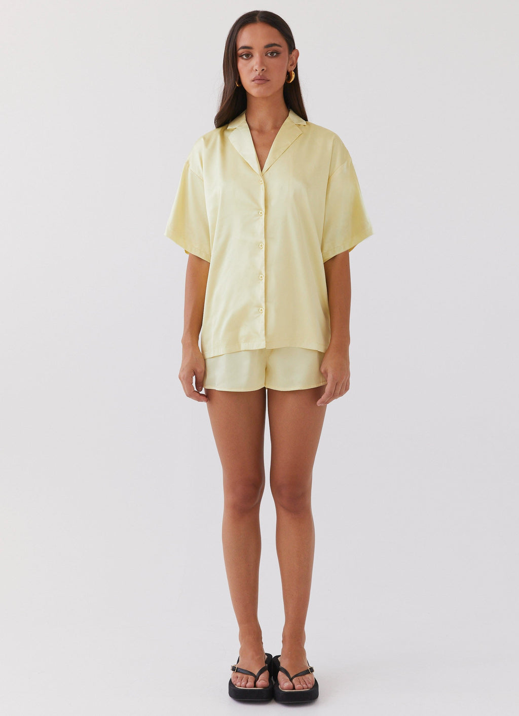Julia Satin Oversized Shirt - Lemon