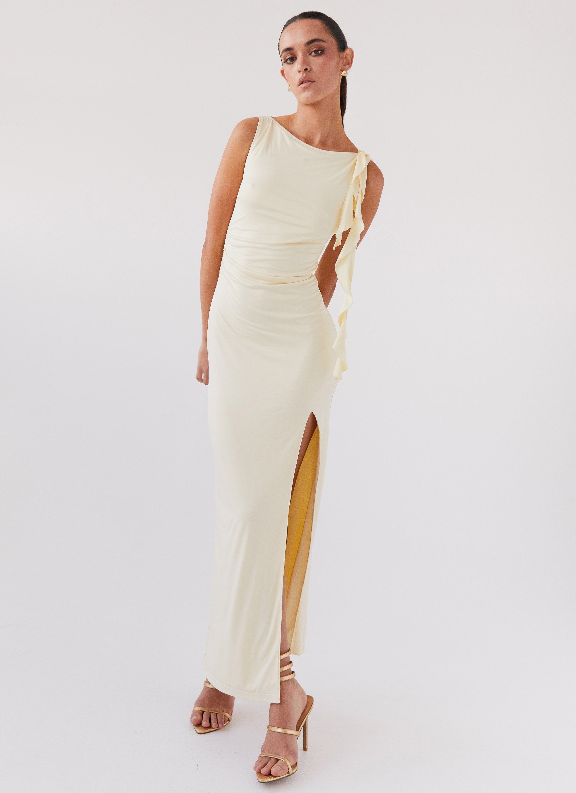 Stay With Me Frill Maxi Dress - Buttercream