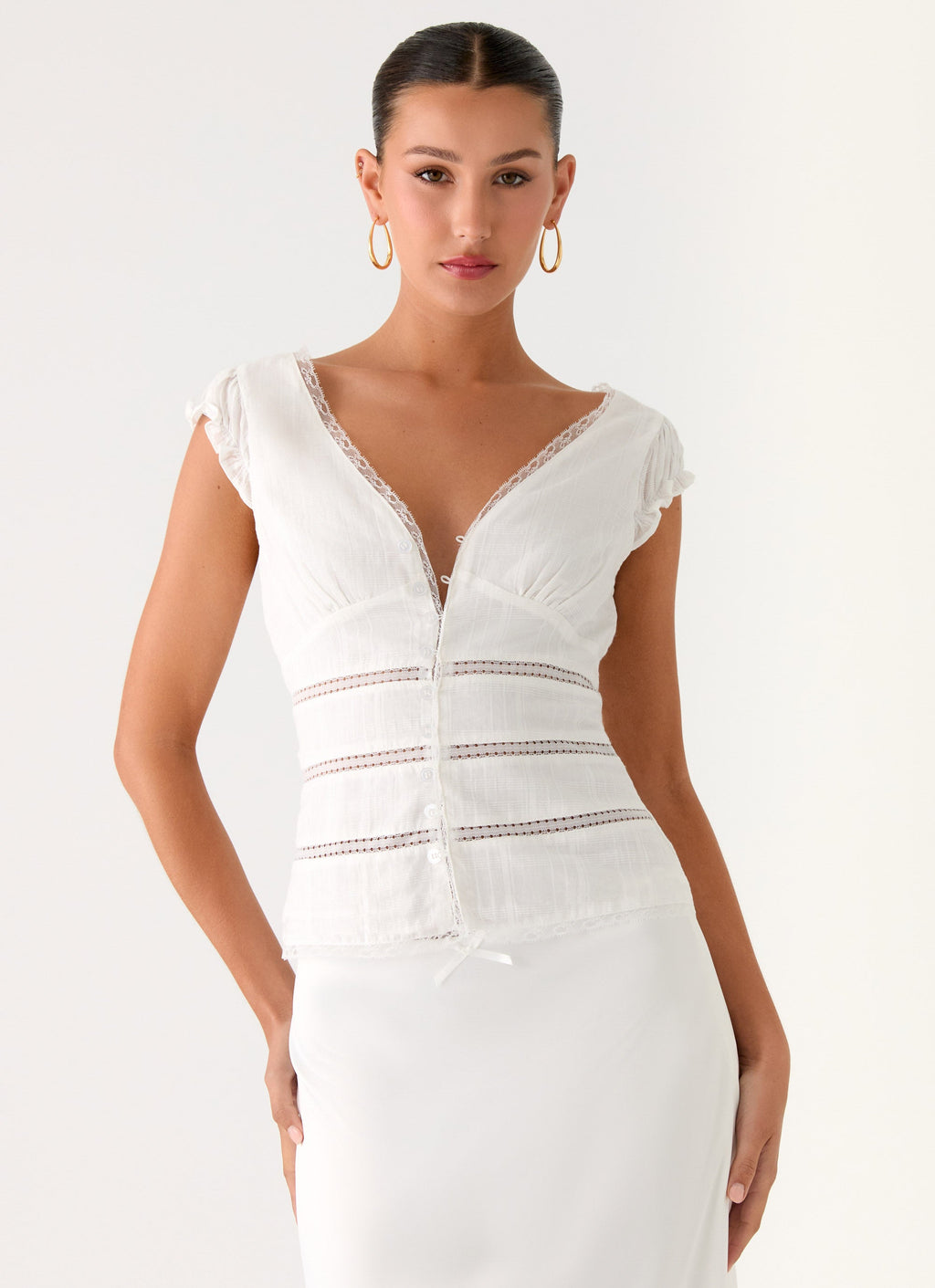 Ruann Lace Trim Top - White